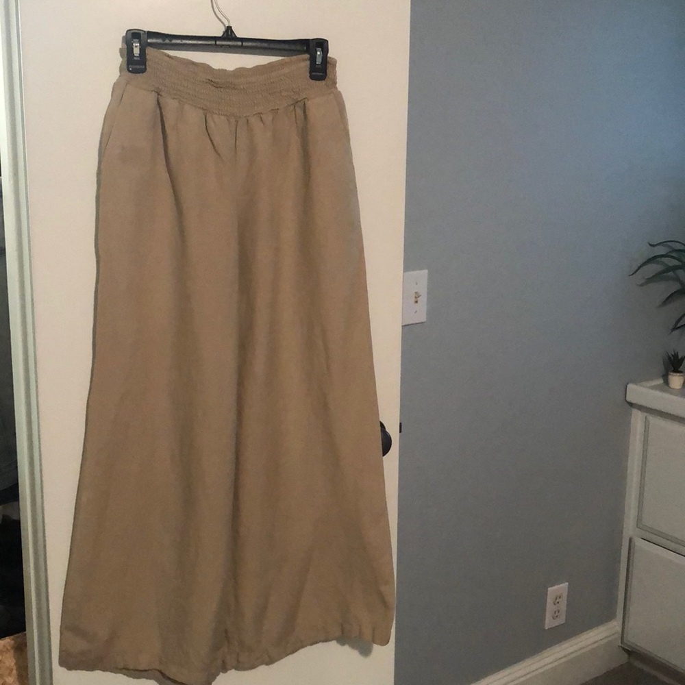 Tan Linen Wide leg pants